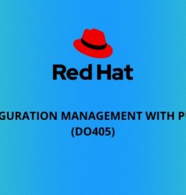 redhat logo with course name-Configuration Management with Puppet (DO405)